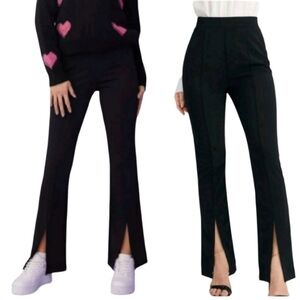 NEW! HOUSE OF HARLOW 1960 Revolve Black Flat Front Trouser Pants Slit Hem 10.